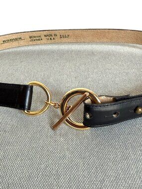 RODIER Vintage Toggle Belt S/M Black Leather *Altered from Original*